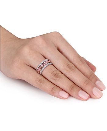 Macy's - 3-Pc. Set Pink Sapphire (1/3 ct. t.w.) & Diamond (1/4 ct .t.w.) Stack Rings in 14k Rose & White Gold