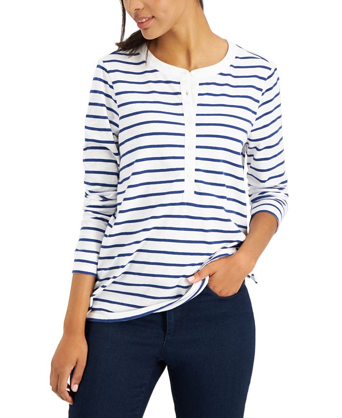 Style & Co Striped Cotton Henley Top, Created for Macy's & Reviews ...