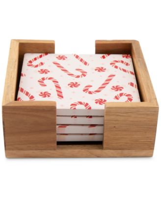 Thirstystone - Candy Cane Coasters in Wood Holder, Set of 4