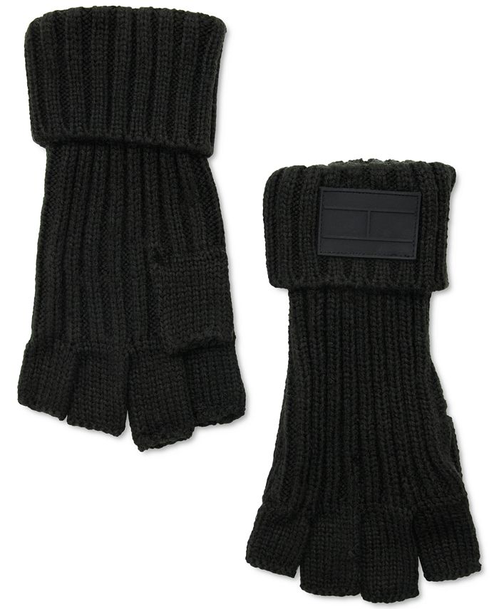 Tommy Hilfiger Men's Ghost Rib Knit Logo Patch Fingerless Gloves - Macy's