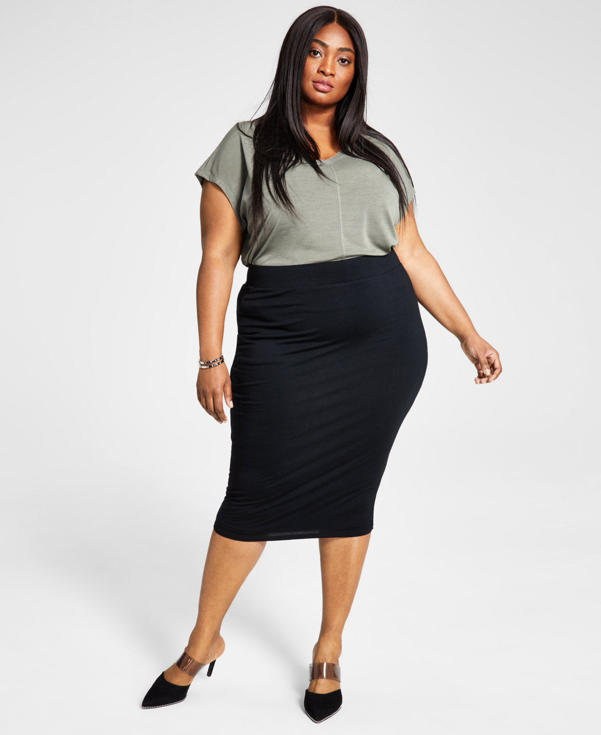 Plus size jersey best sale midi skirt