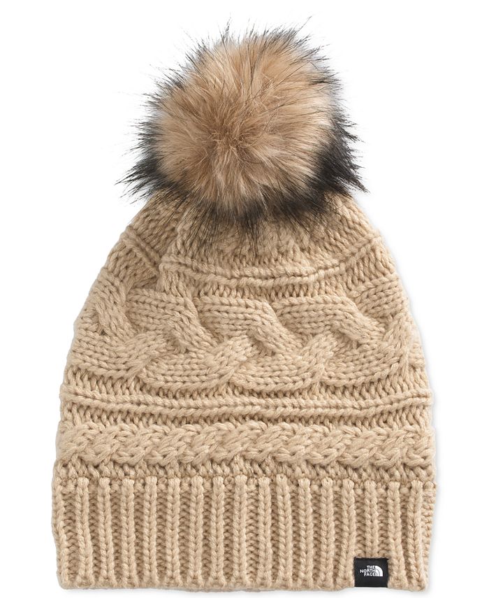 The north face triple 2025 cable fur pom beanie