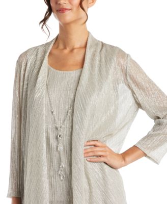 Petite 3-Pc. Metallic Jacket, Necklace Top & Pants Set