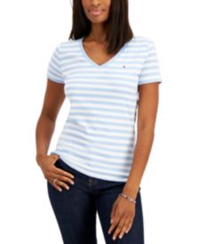 Short Sleeve V-Neck Striped Top 