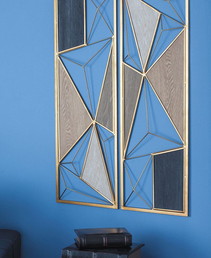 CosmoLiving by Cosmopolitan Set of 2 Brown Metal Modern Abstract Wall Decor, 12" x 35" Macy's