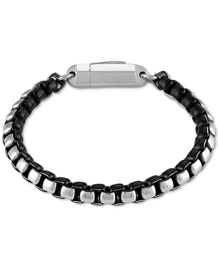 Macy's Men's Box Link Chain Bracelet in Stainless Steel & Black IonPlate Macy's