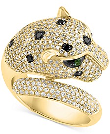 EFFY® Black & White Diamond (1-1/2 ct. t.w.) & Tsavorite (1/20 ct. t.w.) Signature Panther Ring in 14k Gold & Rose Gold