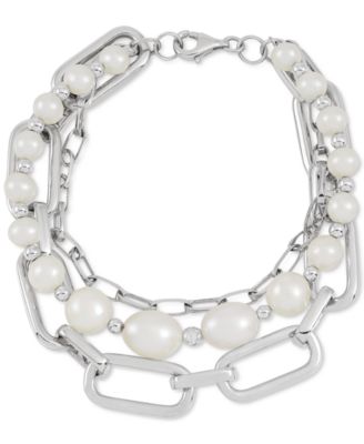 Macy's - Cultured Freshwater Pearl (5-1/2-9-1/2mm) Three Layer Chain Bracelet in Sterling Silver