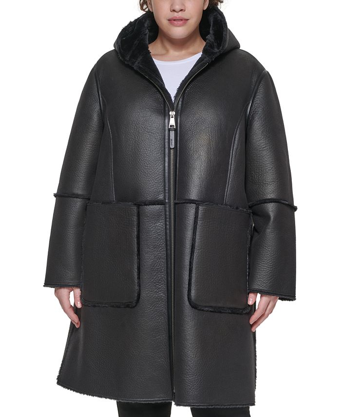 DKNY Plus Size Hooded Faux-Shearling Coat & Coats & - Sizes - Macy's