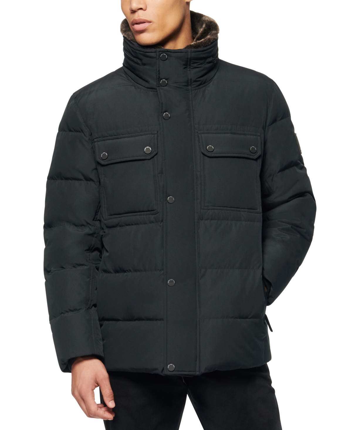 Men's Godwin Quilted Trucker Jacket with Removable Faux-Fur Trim - Black