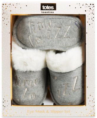 Isotoner Signature - Women's Velour Sleep Mask & Faux-Fur-Trim Slippers Set