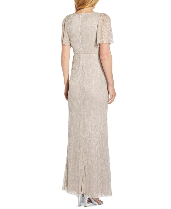 adrianna papell flutter sleeve stardust glitter knit gown