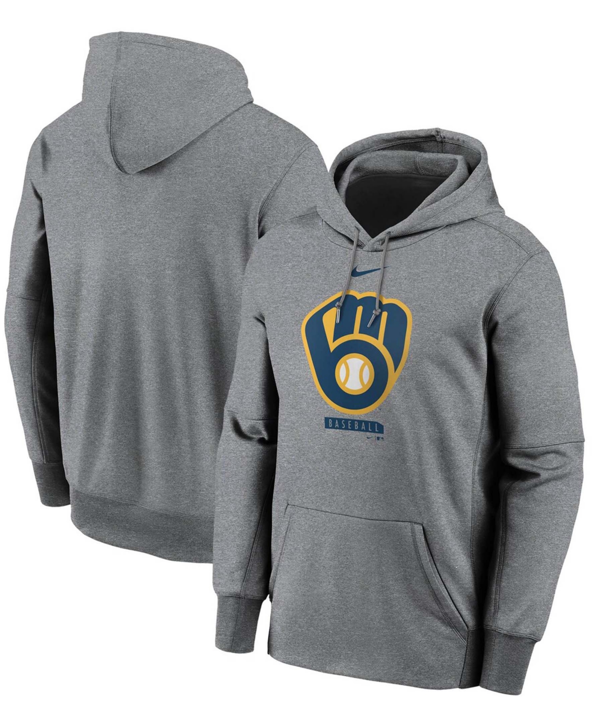 Men's Gray Milwaukee Brewers Logo Therma Performance Pullover Hoodie