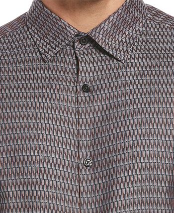 Perry Ellis Men's Slim Fit Jacquard Triangle Print Long Sleeve Button ...