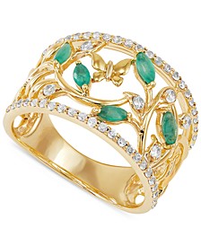 Emerald (3/8 ct. t.w.) & White Topaz (1/2 ct. t.w.) Openwork Ring in 14K Gold-Plated Sterling Silver