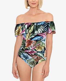 Off-The-Shoulder Tummy-Control One-Piece Swimsuit, Created for Macy's