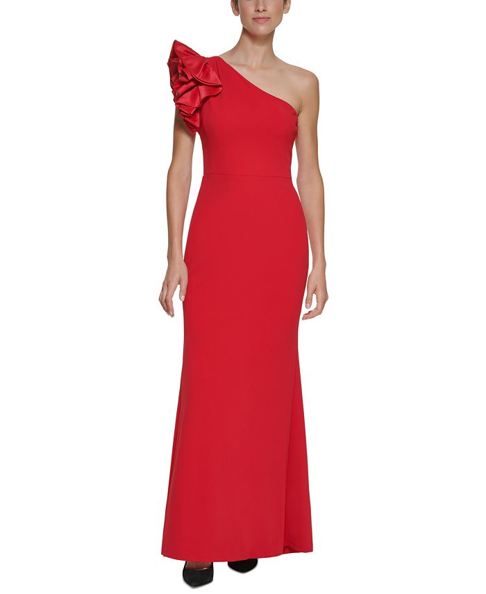 Eliza J Womens One Shoulder Gown with Ruffle Detail Special Occasion Dress