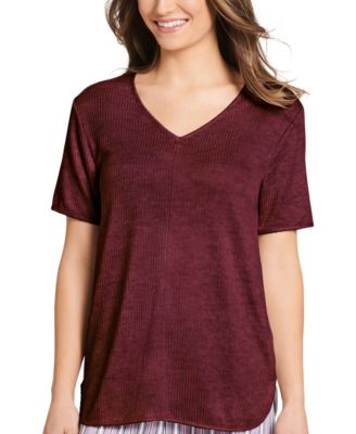 Photo 1 of SIZE L JOCKEY Luxe Lounge Short Sleeve Sleepwear T-Shirt, Length: Hits at hip, Texture: Super-soft ribbed fabric, Special Features: High-low hem
Neckline: V-neck, Closure: Pullover styling, Sleeve Length: Short sleeves, Polyester/spandex
