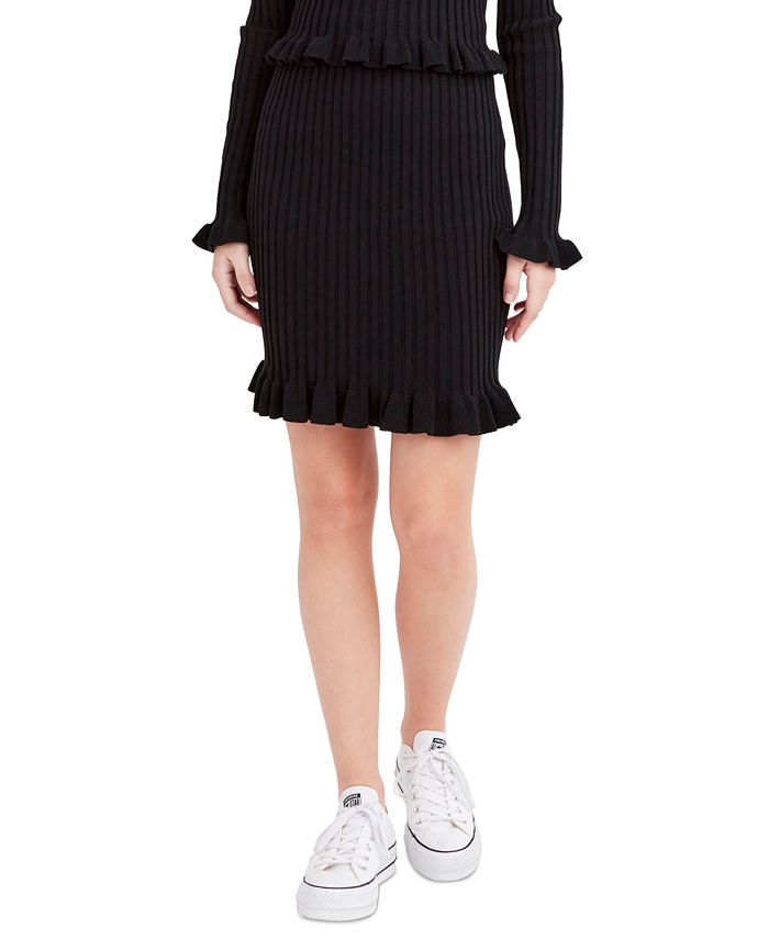 BCBGeneration Ribbed Ruffle-Hem Sweater Skirt - Macy's