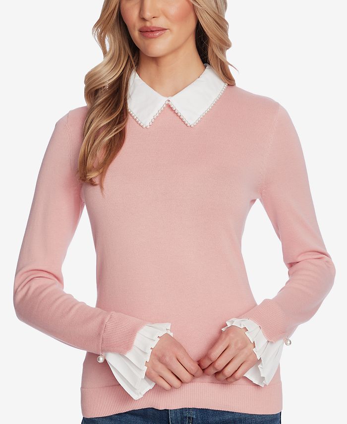 Layered look sale sweater with collar