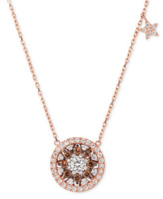 Le Vian - Chocolate Diamond (1/4 ct. t.w.) & Vanilla Diamond (3/8 ct. t.w.) Star Halo Cluster 17" Pendant Necklace in 14k Rose Gold