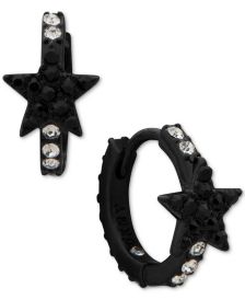 Black-Tone Pavé Star Small Hoop Earrings, 0.56"