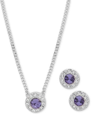 Givenchy - Stone & Crystal Stud Earrings & Pendant Necklace Set, 16" + 3" extende