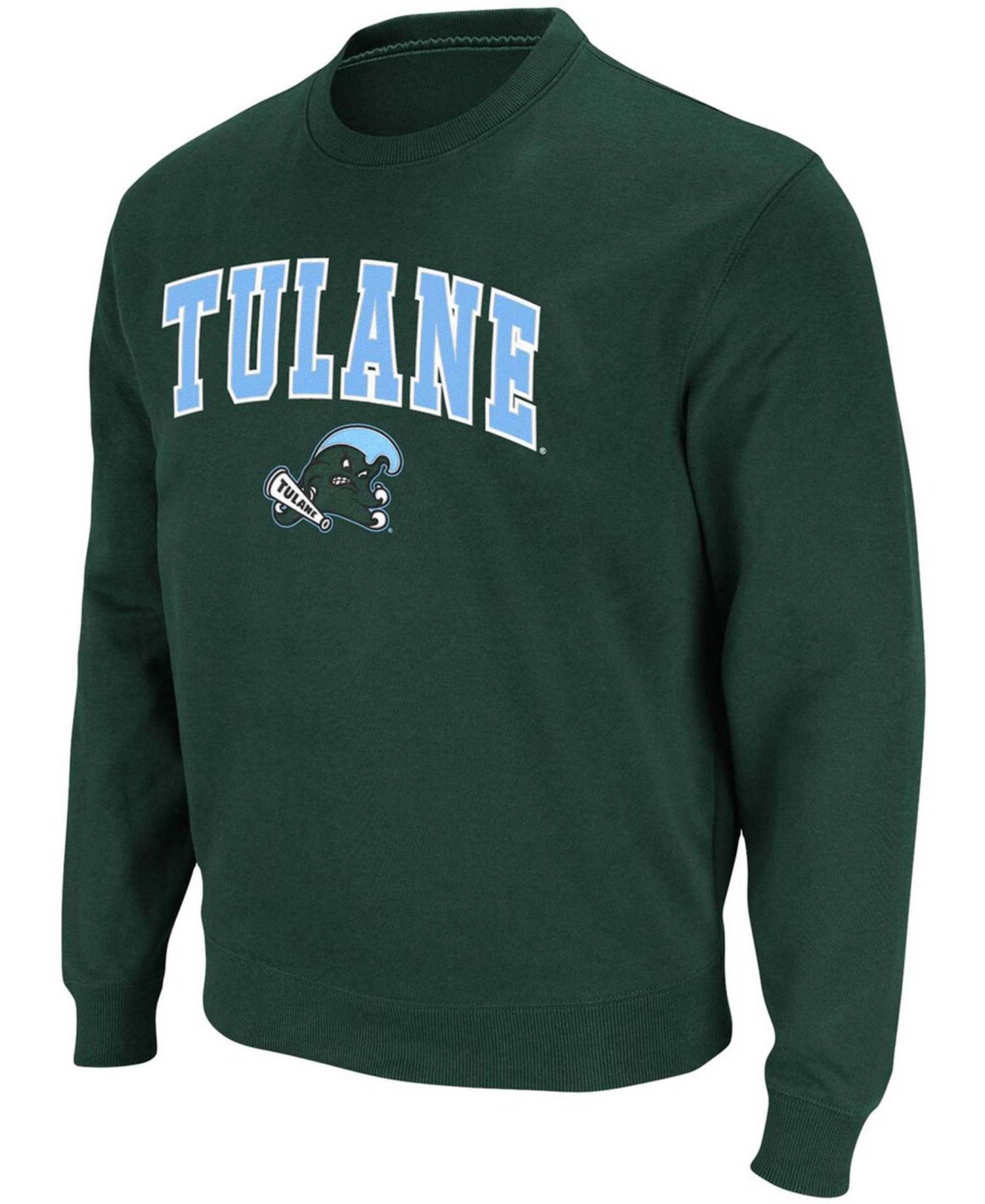 Men's Green Tulane Green Wave Arch Logo Tackle Twill Pullover Sweatshirt