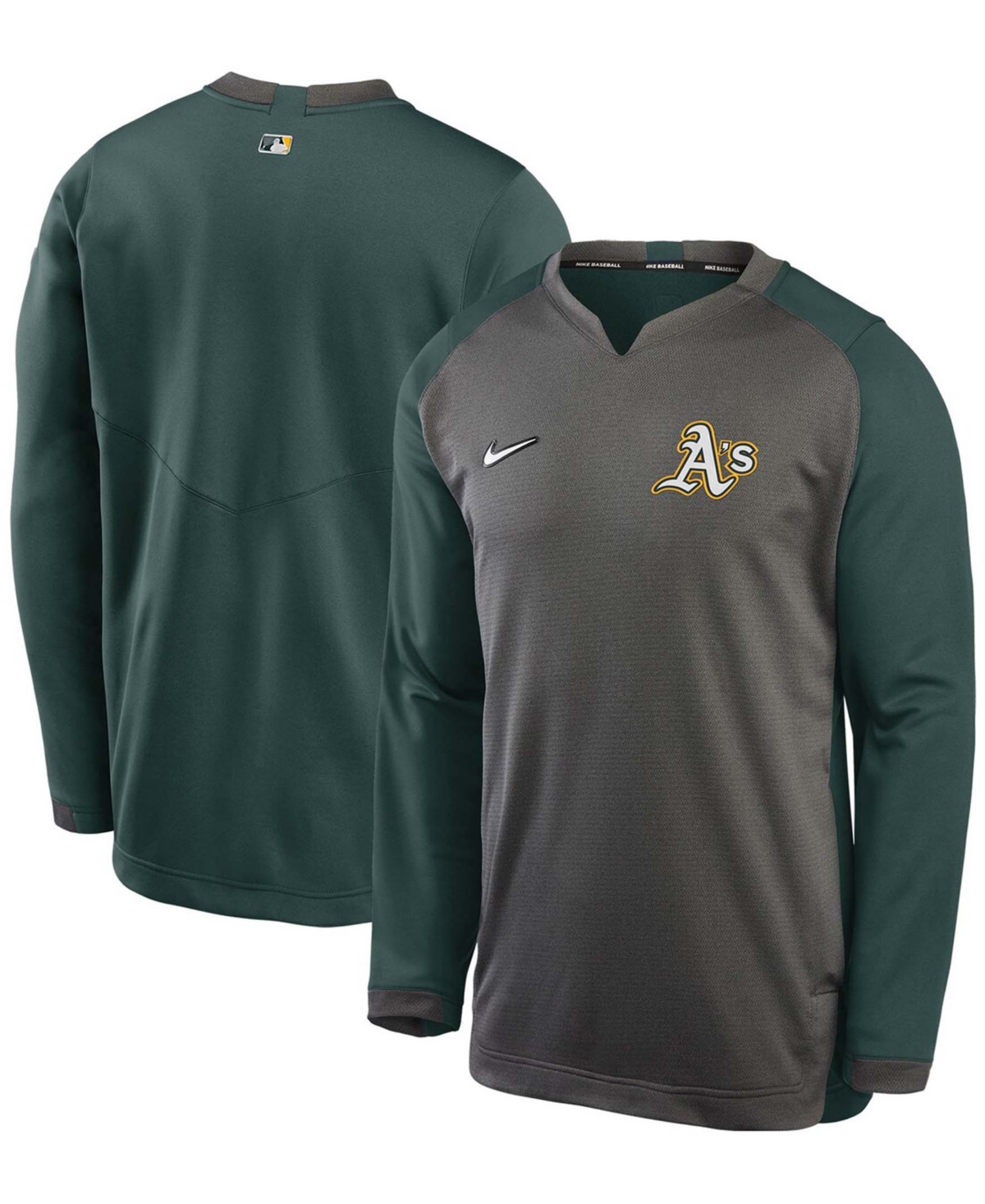 Men's Charcoal, Green Oakland Athletics Authentic Collection Thermal Crew Performance Pullover Sweatshirt