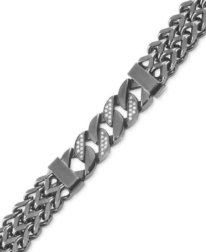 Macy's - Men's Diamond Link Bracelet (1/5 ct. t.w.) in Gunmetal Ion-Plated Stainless Steel