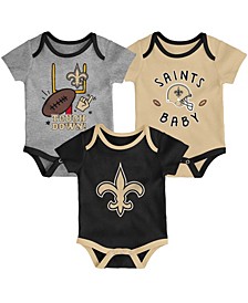 Baby Girls and Boys Black, Gold-Tone, Heathered Gray New Orleans Saints Champ Bodysuit Set, 3 Pack