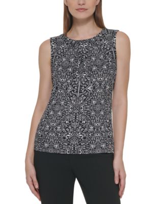 Calvin Klein - Sleeveless Printed Pleat Neck Top