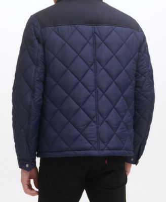 Men's Mixed Media Diamond Quilt with Faux Sherpa Lining Coat