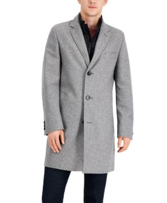 HUGO - Men's Milogan Slim-Fit Plain Check Overcoat