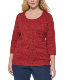 Plus Size Printed 3/4-Sleeve Cotton Top