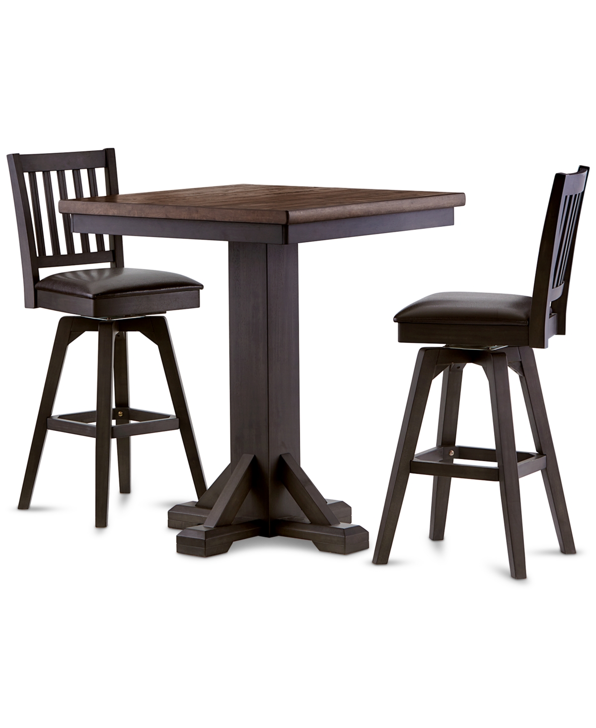 Peighton 3 Piece Pub Table Set (Table and 2 stools) - Rubbed Black and Washed Brown