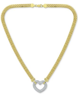 Macy's Cubic Zirconia Heart 18" Pendant Necklace in Sterling Silver & 18k Gold-Plate