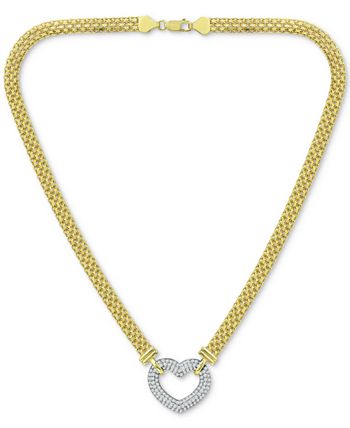 Macy's - Cubic Zirconia Heart 18" Pendant Necklace in Sterling Silver & 18k Gold-Plate