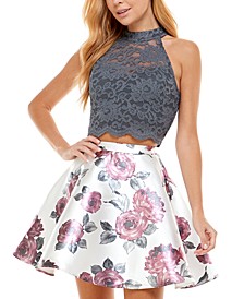 Juniors' Printed-Skirt 2-Pc. Fit & Flare Dress