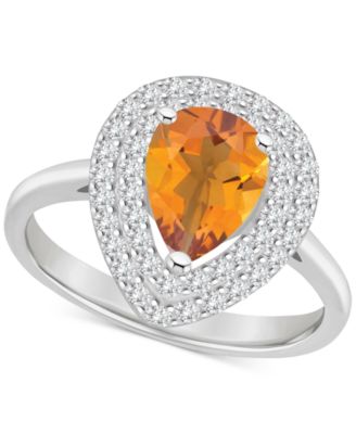 Rhodolite Garnet (1-1/10 ct. t.w.) & White Topaz (1/2 ct. t.w.) Teardrop Halo Ring in Sterling Silver (Also in Citrine, Blue Topaz, Amethyst, & Peridot)