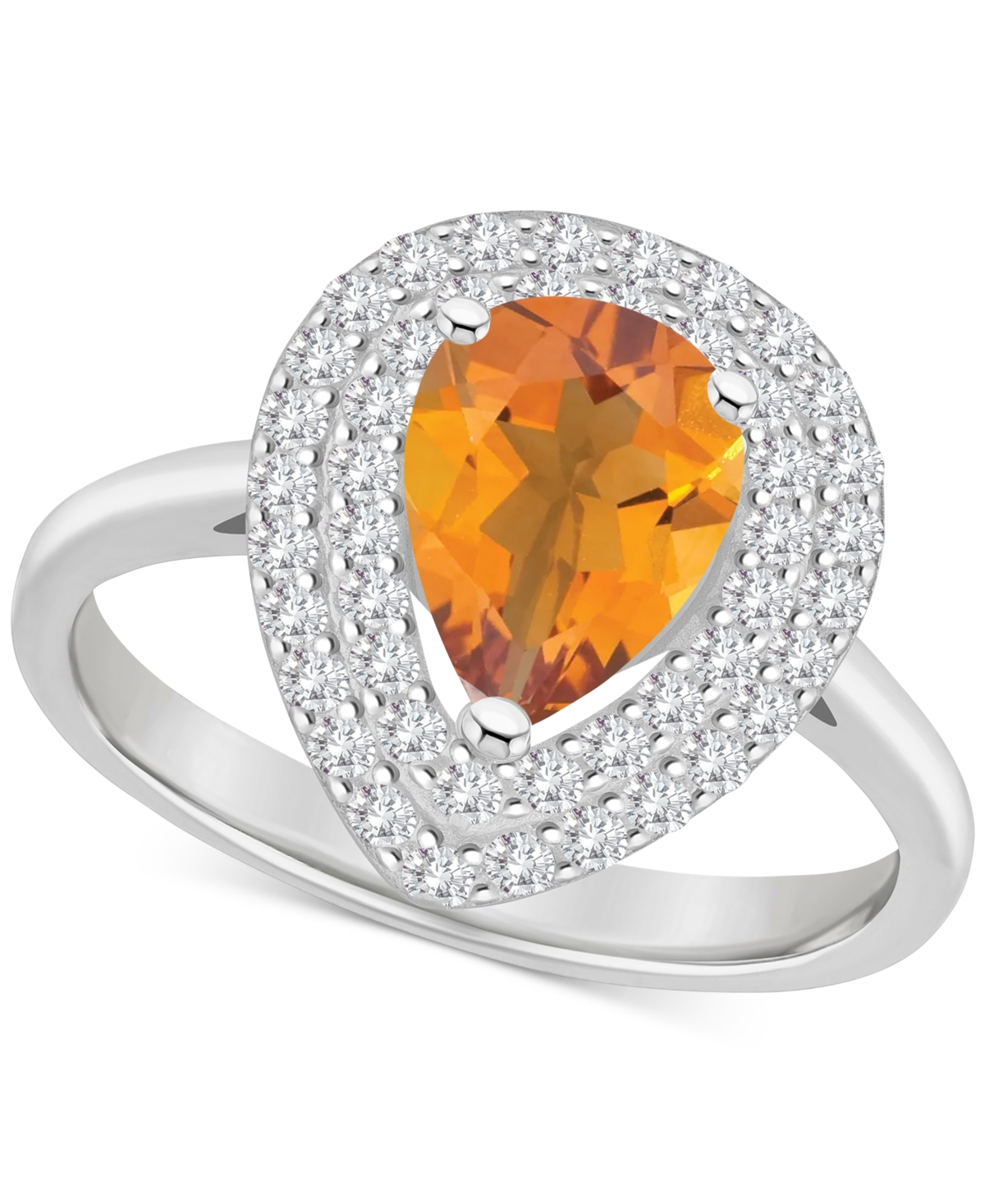 Rhodolite Garnet (1-1/10 ct. t.w.) & White Topaz (1/2 ct. t.w.) Teardrop Halo Ring in Sterling Silver (Also  Blue Topaz, Amethyst, & Perido