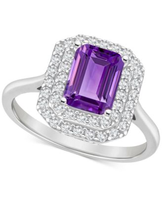 Macy's - Amethyst (1-5/8 ct. t.w.) & White Topaz (1/2 ct. t.w.) Rectangle Halo Ring in Sterling Silver (Also in Citrine, Rhodolite Garnet, Peridot, & Blue Topaz)