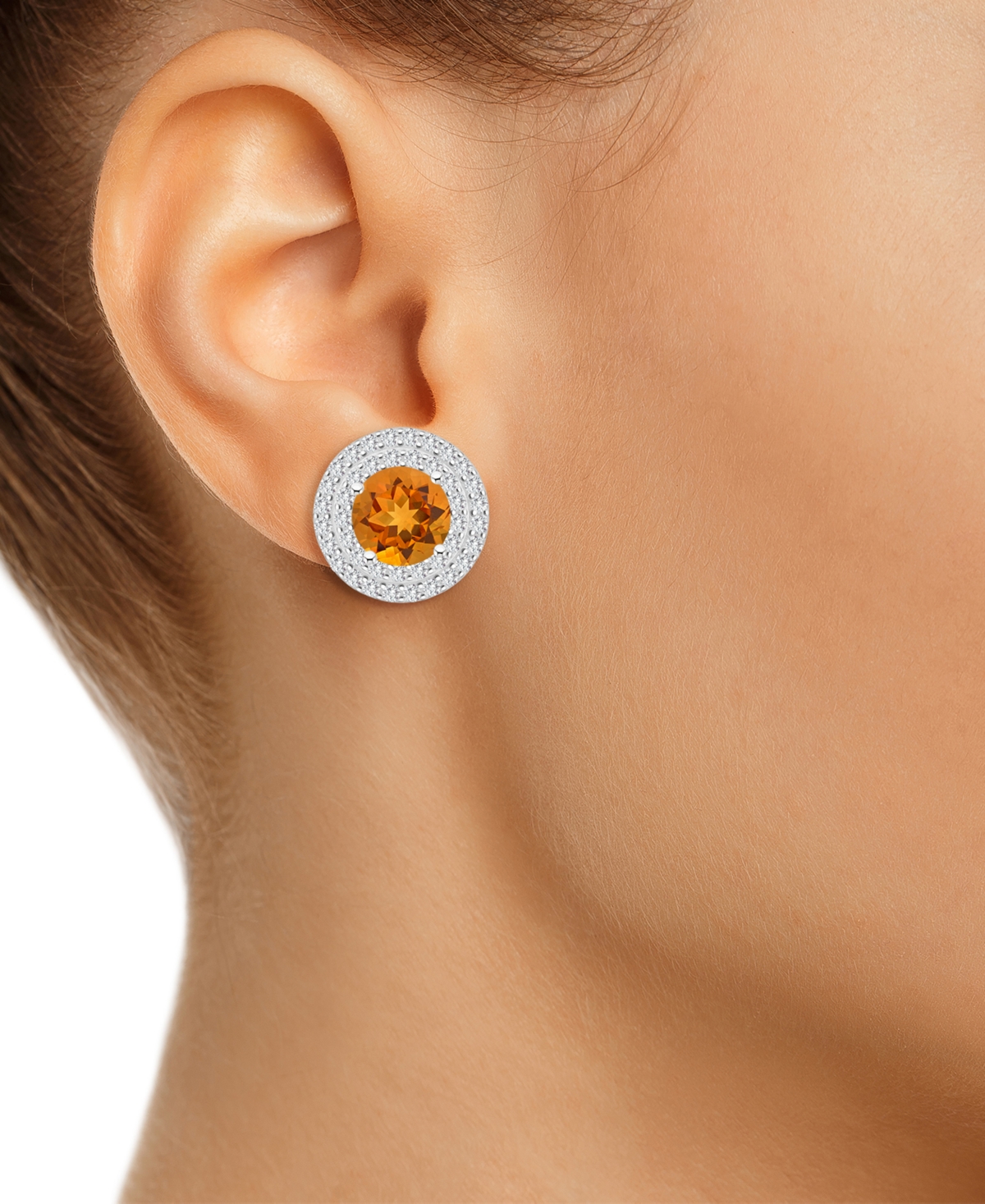 Rhodolite Garnet (3-1/3 ct. t.w.) & White Topaz (3/4 ct. t.w.) Stud Earrings in Sterling Silver (Also  Peridot, Blue Topaz, & Amethyst) - C