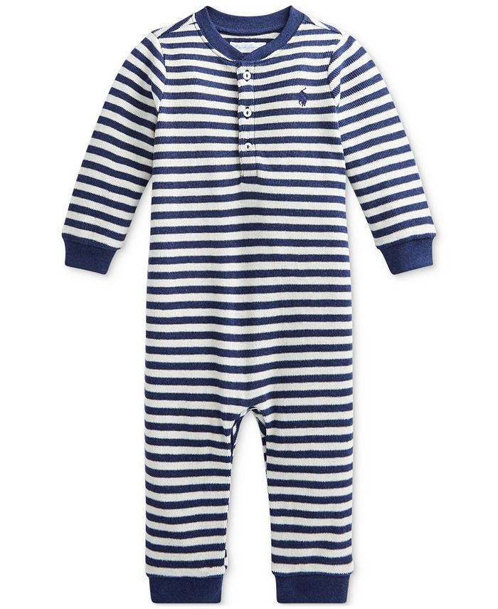 Polo Ralph Lauren Baby Boys Striped Waffle-Knit Cotton Coverall - Macy's