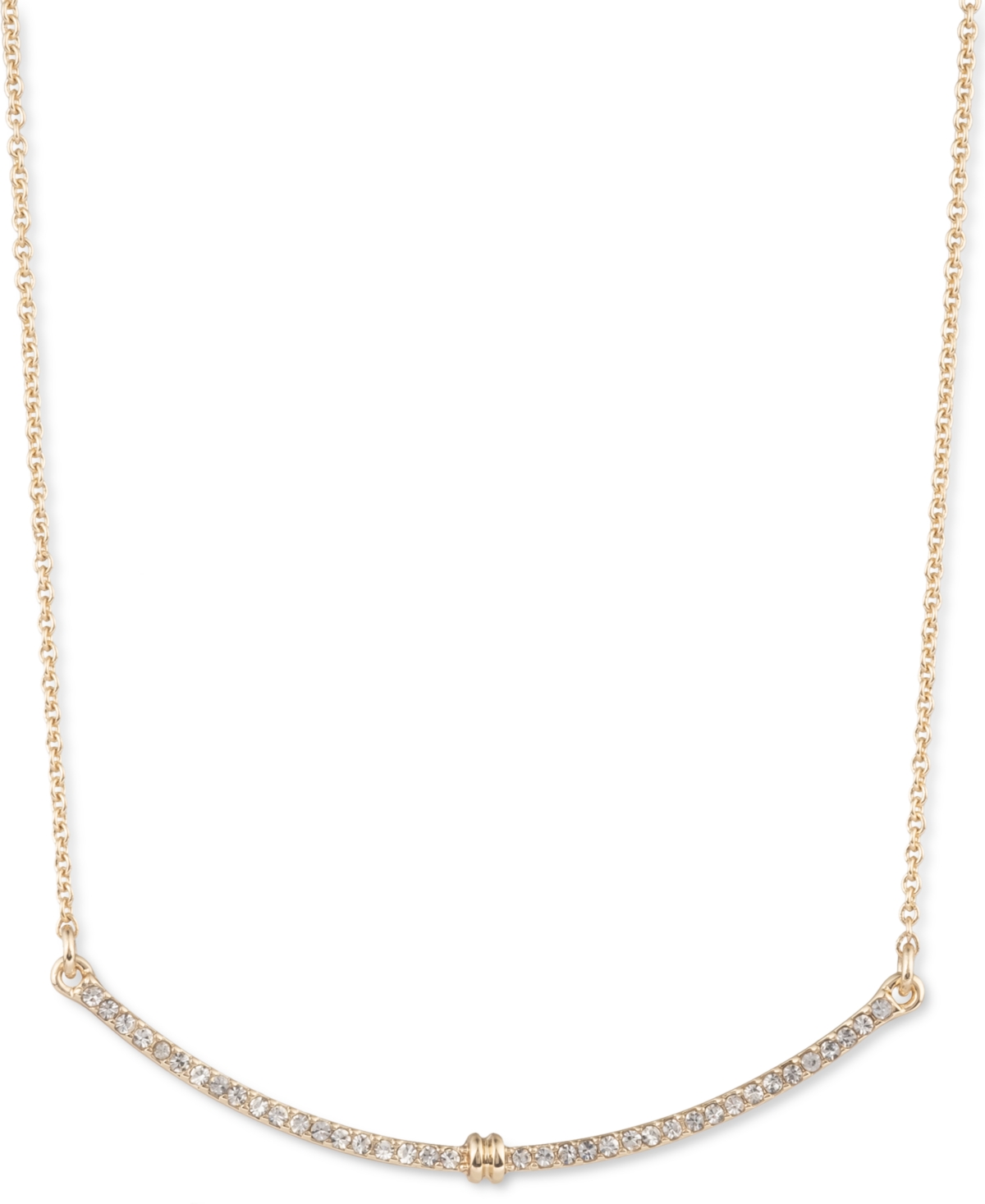 Lauren Ralph Lauren Gold-tone Pave Curved Bar Statement Necklace, 16" + 3" Extender In Crystal