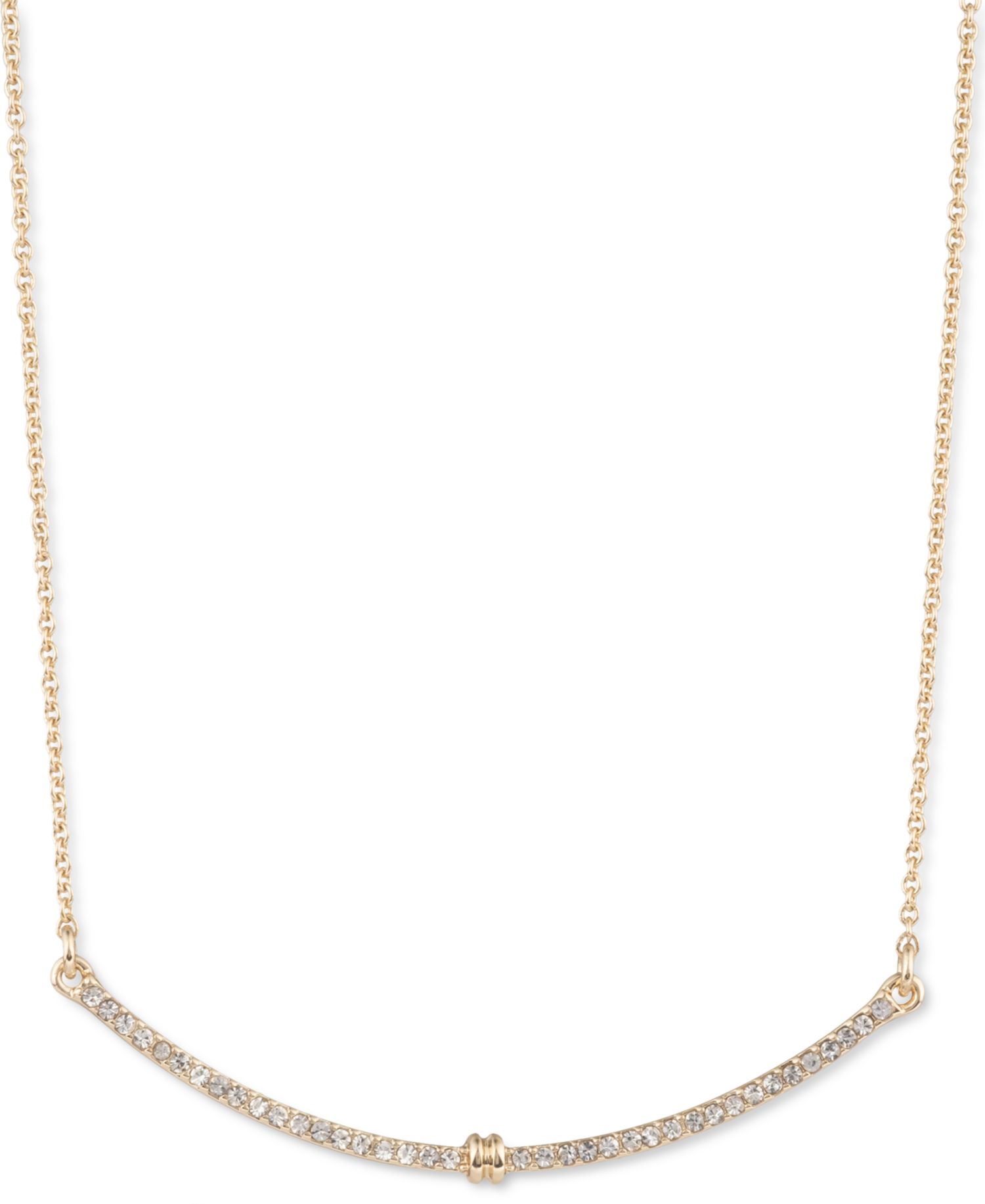 Gold-Tone Pav&eacute; Curved Bar Statement Necklace, 16" + 3" extender