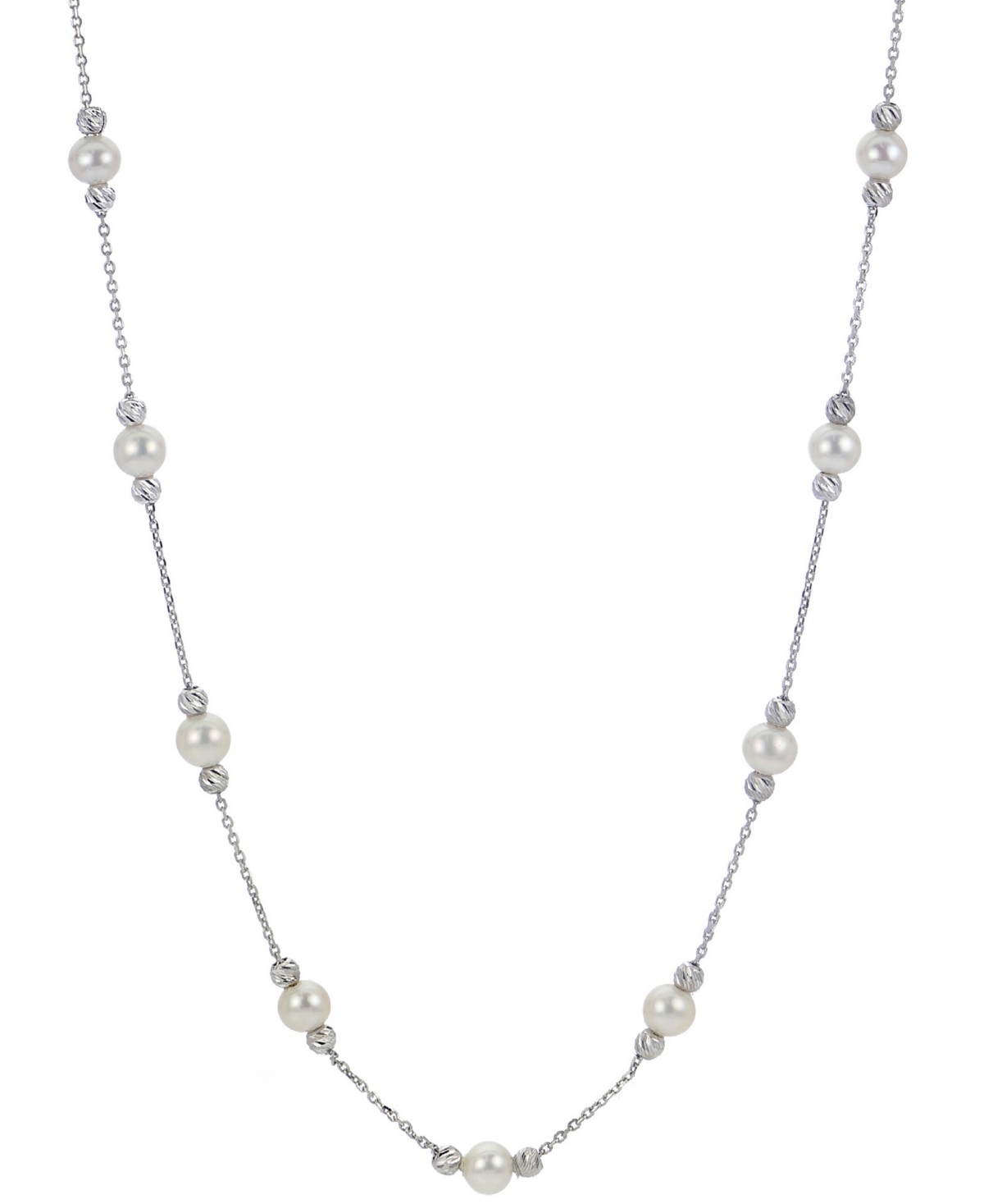 Cultured Freshwater Pearl (5-5-1/2mm) & Textured Bead 18" Statement Necklace in Sterling Silver - Sterling Silver