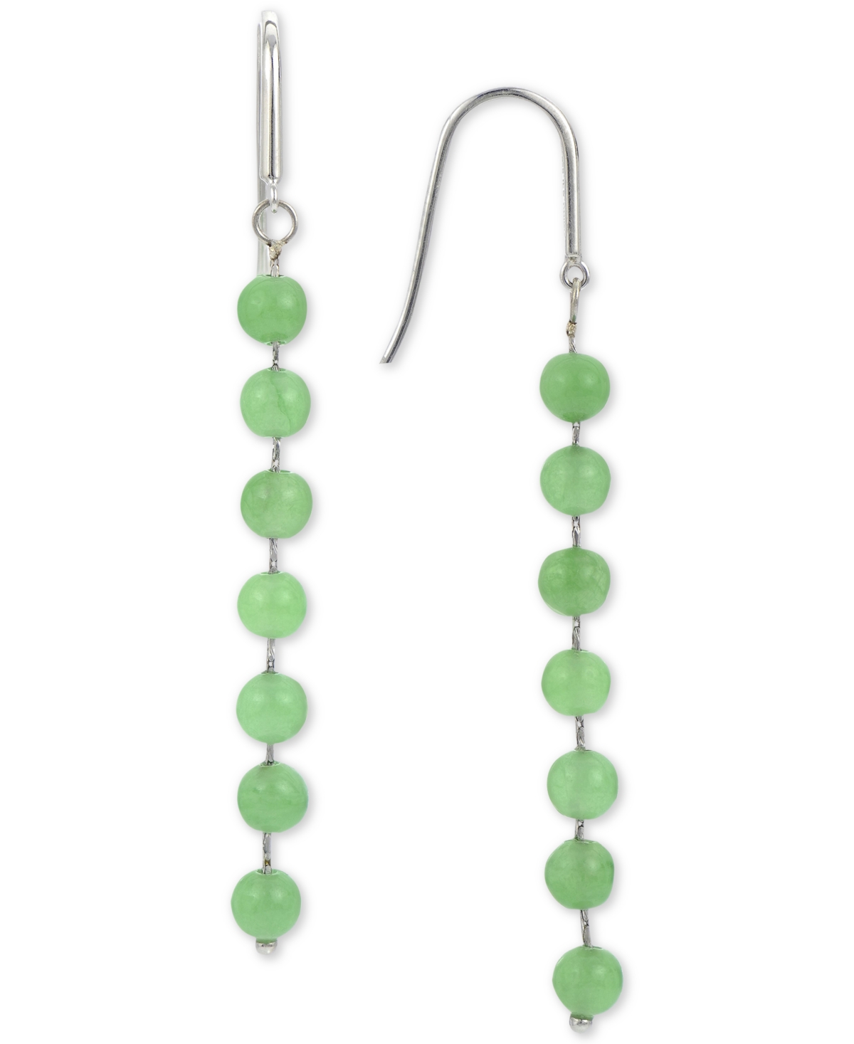 Dyed Green Jade Bead Drop Earrings in Sterling Silver - Silver