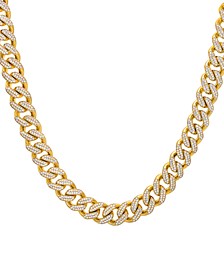Men's Cubic Zirconia Curb Link 24" Chain Necklace in 24k Gold-Plated Sterling Silver