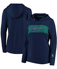 Plus Size Navy Seattle Mariners Tri-Blend Color block Pullover Hoodie
